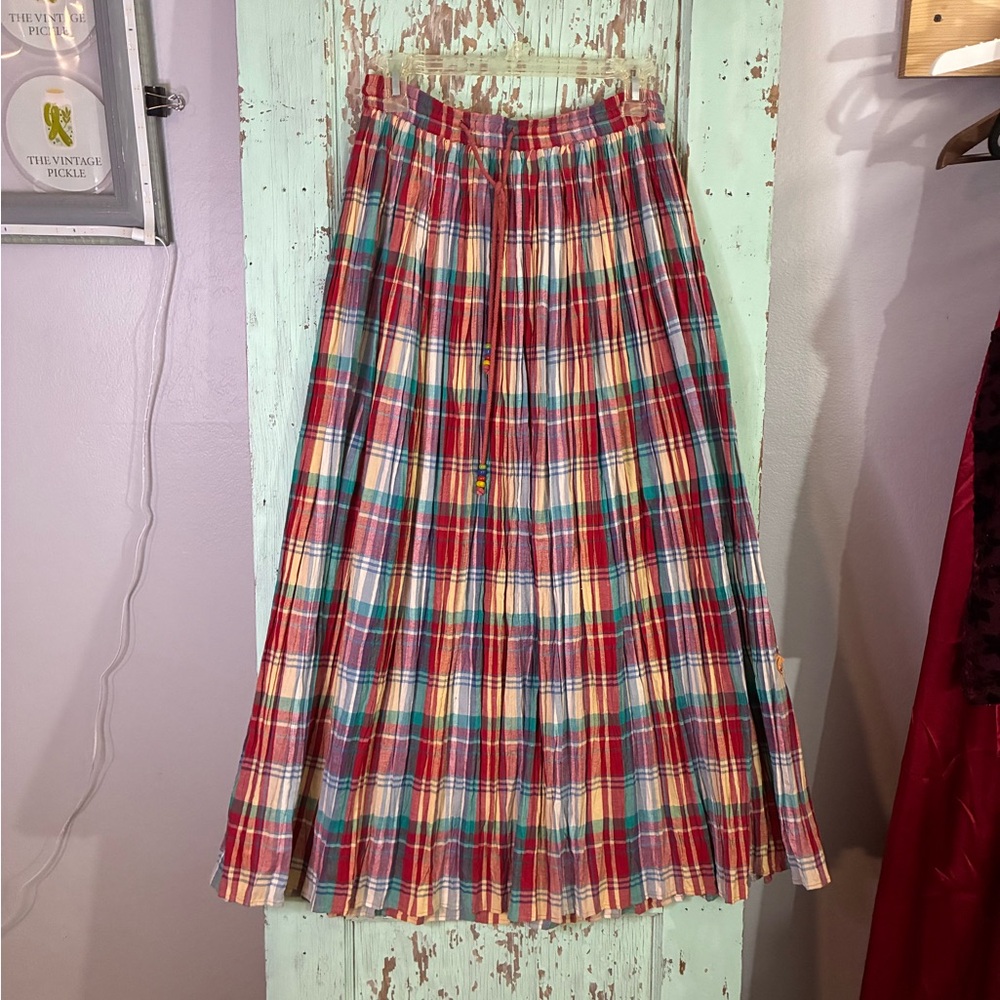 Susan Bristol Red and Blue Plaid A-Line Skirt